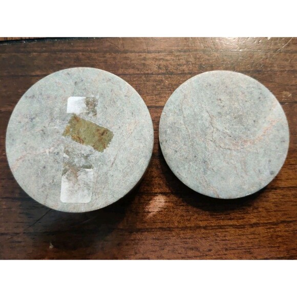 Round Trinket Jewelry Box Gray Marble Stone Made In Brazil 2.25" Vintage - Picture 4 of 5
